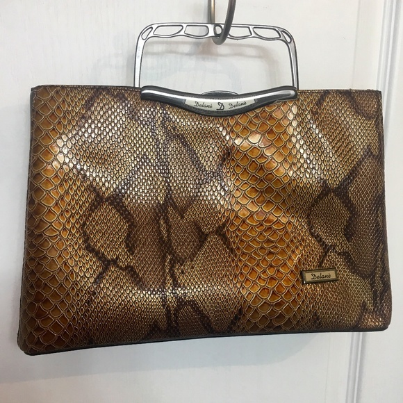 Faux Snakeskin Clutch with Folding Handle - Picture 1 of 5
